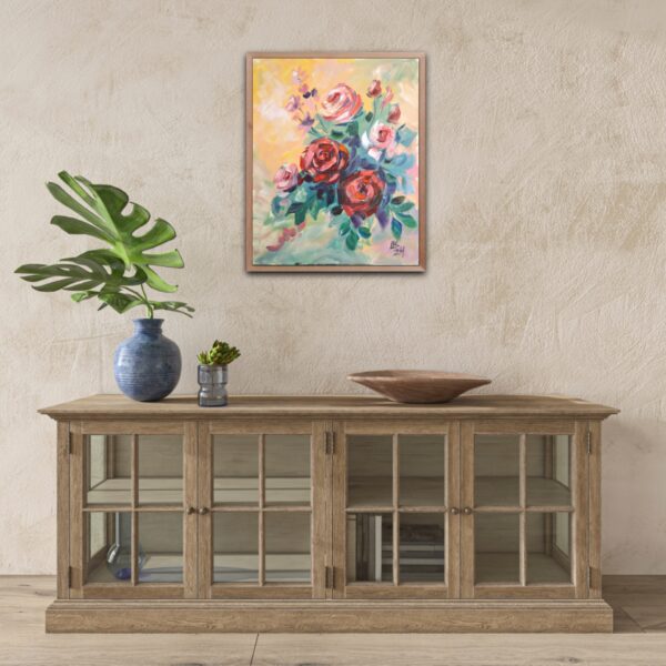 One-of-a-kind acrylic rose painting by Lada Kholosho. 40x50 cm, unframed, signed, ships worldwide with certificate of authenticity.
