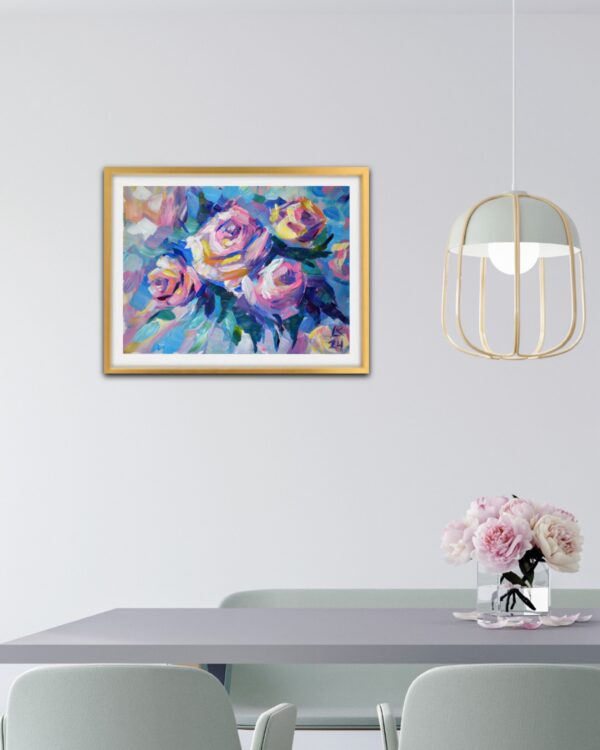Discover "Roses in Bloom" by Lada Kholosho – a vibrant, expressive acrylic painting capturing the beauty of blooming roses. Bold colors and dynamic brushstrokes radiate joy and life.