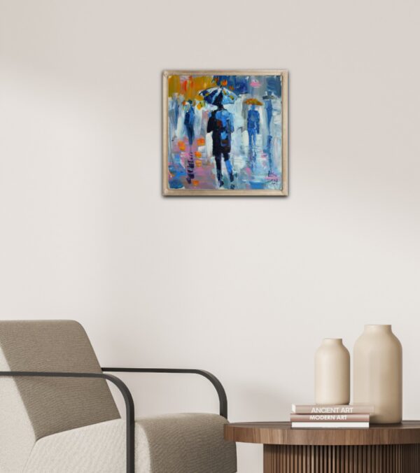 Umbrellas in the Mist – Original Acrylic Cityscape by Lada Kholosho (2024)