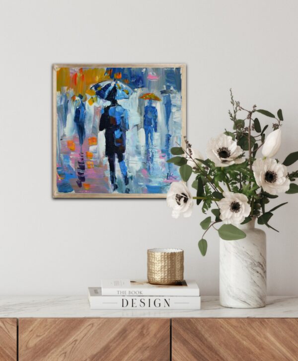 Umbrellas in the Mist – Original Acrylic Cityscape by Lada Kholosho (2024)
