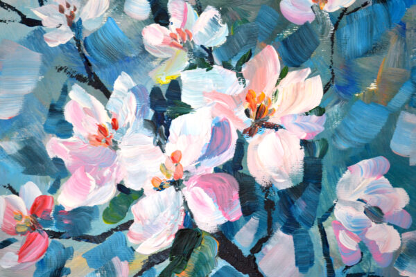 Discover "Blooming" by Lada Kholosho – a vibrant, one-of-a-kind acrylic painting celebrating spring’s renewal. Bold brushstrokes and pastel hues capture the beauty of blossoming flowers.