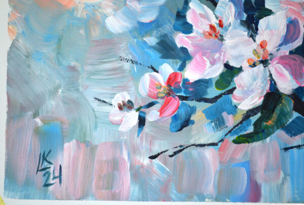 Discover "Blooming" by Lada Kholosho – a vibrant, one-of-a-kind acrylic painting celebrating spring’s renewal. Bold brushstrokes and pastel hues capture the beauty of blossoming flowers.