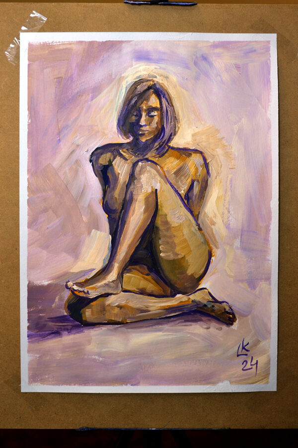 Explore "Serenity in Bronze" by Lada Kholosho – an original acrylic painting on paper. Captivating figure art in warm, earthy tones. One-of-a-kind piece available now.
