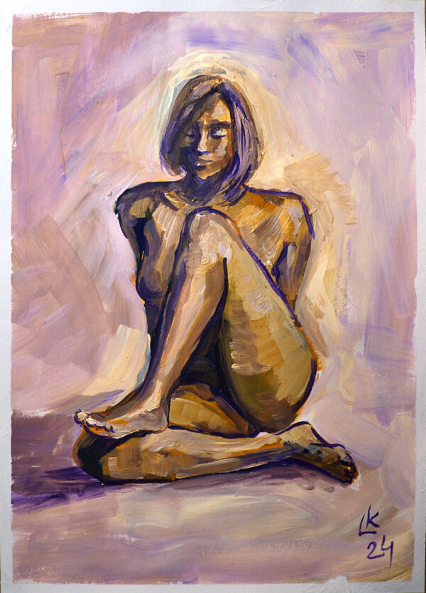Explore "Serenity in Bronze" by Lada Kholosho – an original acrylic painting on paper. Captivating figure art in warm, earthy tones. One-of-a-kind piece available now.