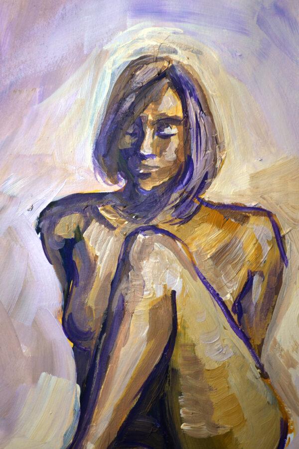 Explore "Serenity in Bronze" by Lada Kholosho – an original acrylic painting on paper. Captivating figure art in warm, earthy tones. One-of-a-kind piece available now.