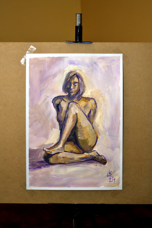 Explore "Serenity in Bronze" by Lada Kholosho – an original acrylic painting on paper. Captivating figure art in warm, earthy tones. One-of-a-kind piece available now.