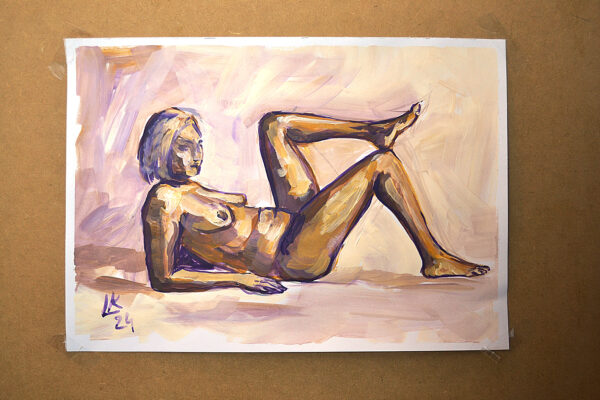 Explore "Bronze Glow" by Lada Kholosho – an original acrylic painting on paper. Captivating figure art in warm, earthy tones. One-of-a-kind piece available now.