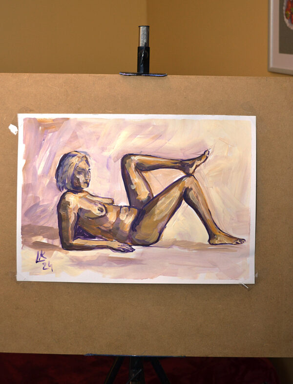 Explore "Bronze Glow" by Lada Kholosho – an original acrylic painting on paper. Captivating figure art in warm, earthy tones. One-of-a-kind piece available now.