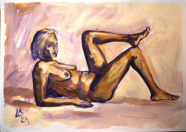 Explore "Bronze Glow" by Lada Kholosho – an original acrylic painting on paper. Captivating figure art in warm, earthy tones. One-of-a-kind piece available now.