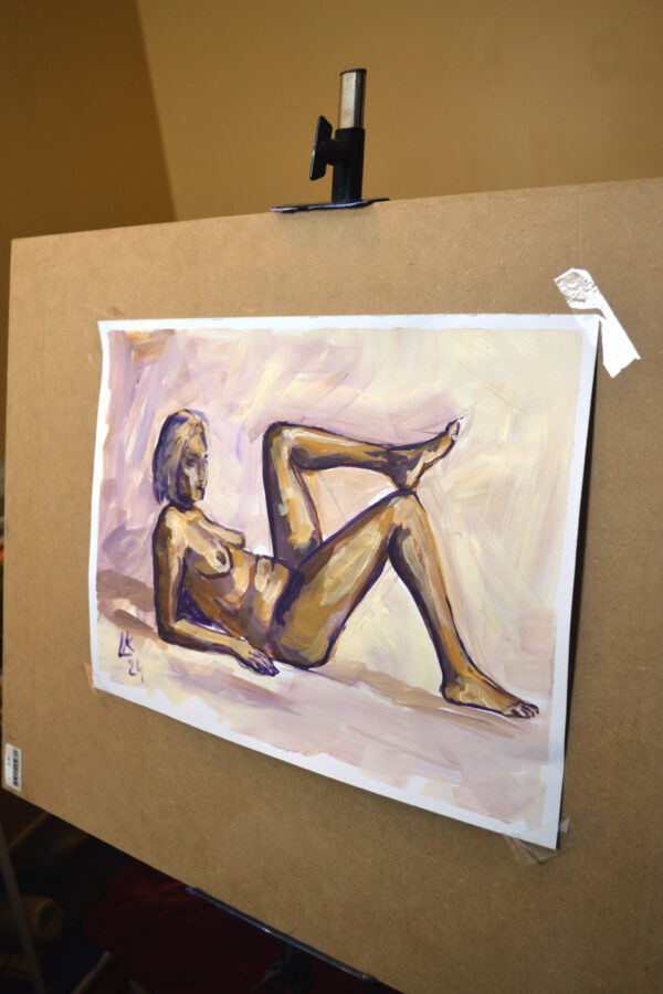 Explore "Bronze Glow" by Lada Kholosho – an original acrylic painting on paper. Captivating figure art in warm, earthy tones. One-of-a-kind piece available now.