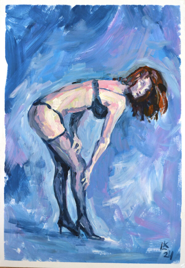 Discover "Sensual Curve in Motion" by Lada Kholosho – an expressive acrylic painting capturing the elegance of the human form. One-of-a-kind artwork, available now