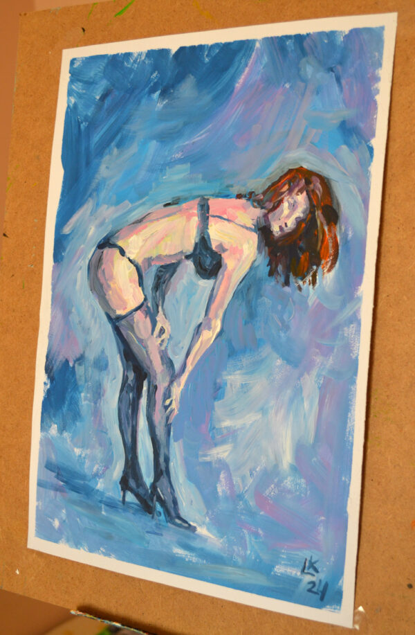 Discover "Sensual Curve in Motion" by Lada Kholosho – an expressive acrylic painting capturing the elegance of the human form. One-of-a-kind artwork, available now