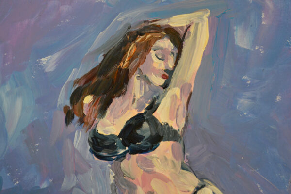 Discover "Serenity in Lingerie" by Lada Kholosho – an expressive acrylic painting capturing the elegance of the human form. One-of-a-kind artwork, available now