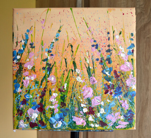 Crimson Light in the Meadow – Original Floral Acrylic Painting by Lada Kholosho (2024)