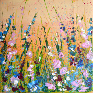 Crimson Light in the Meadow – Original Floral Acrylic Painting by Lada Kholosho (2024)