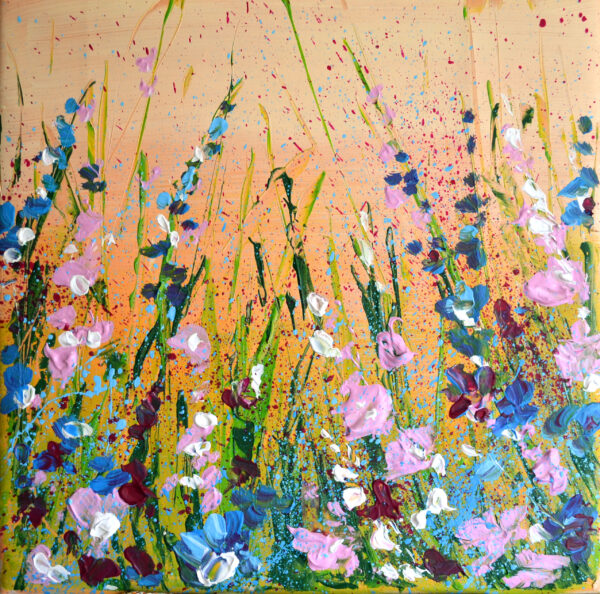 Crimson Light in the Meadow – Original Floral Acrylic Painting by Lada Kholosho (2024)