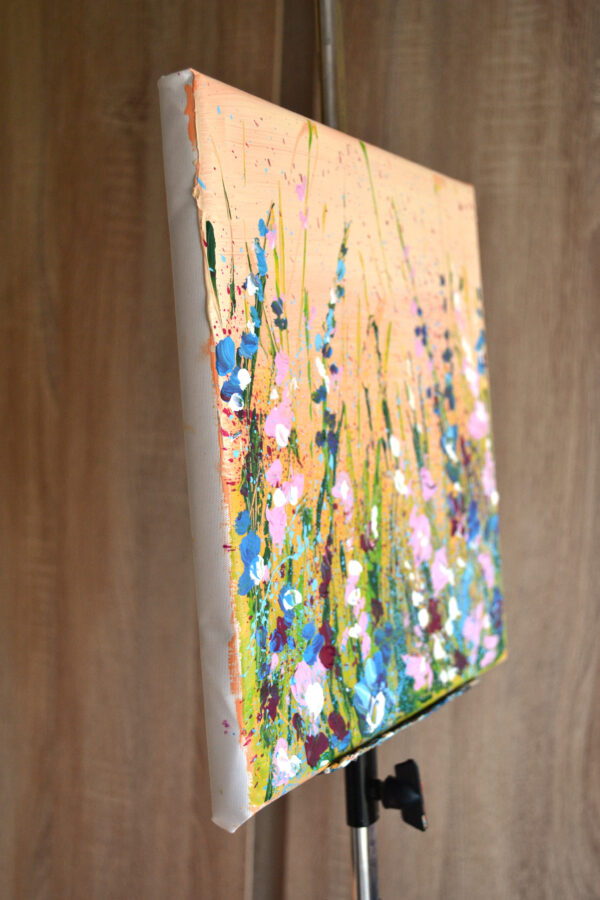 Crimson Light in the Meadow – Original Floral Acrylic Painting by Lada Kholosho (2024)