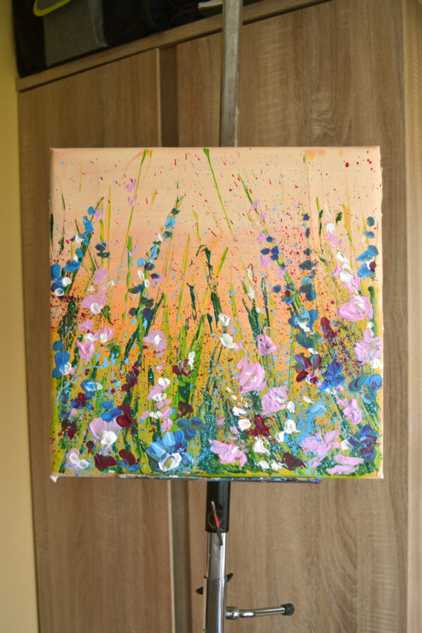 Crimson Light in the Meadow – Original Floral Acrylic Painting by Lada Kholosho (2024)