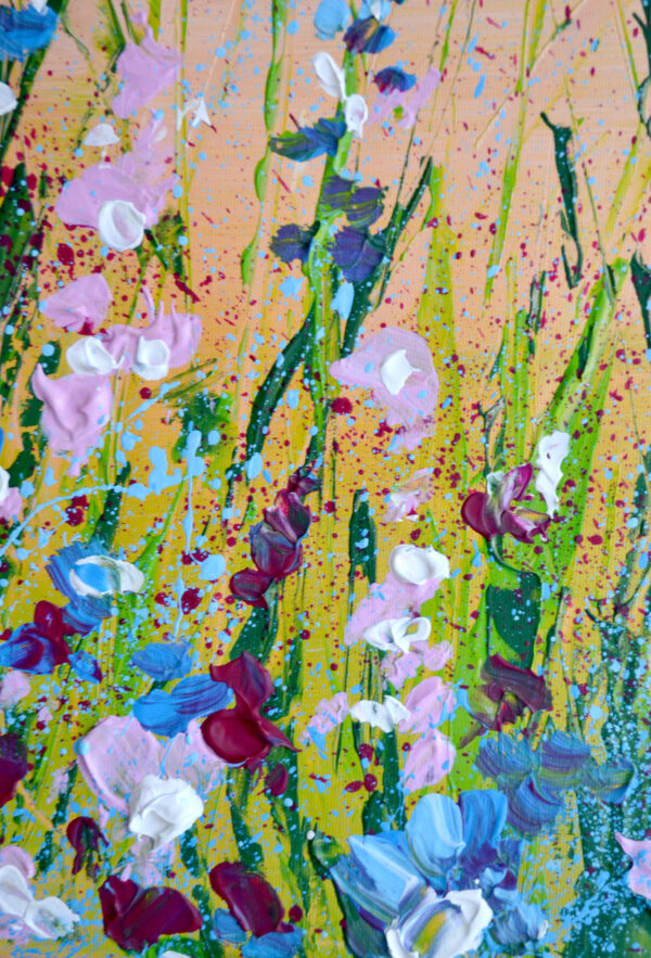 Crimson Light in the Meadow – Original Floral Acrylic Painting by Lada Kholosho (2024)