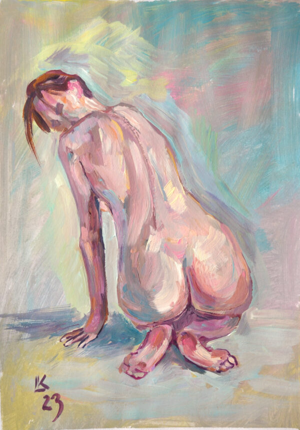 Discover "Soft Contours" by Lada Kholosho – an original acrylic painting on paper. Serene and elegant figure art with soft, pastel hues. One-of-a-kind piece available now.