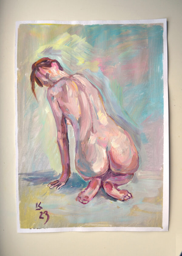 Discover "Soft Contours" by Lada Kholosho – an original acrylic painting on paper. Serene and elegant figure art with soft, pastel hues. One-of-a-kind piece available now.