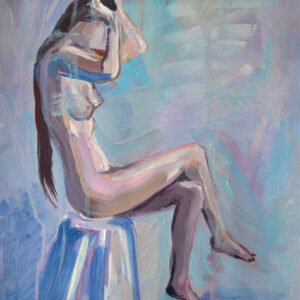 Discover "Reflective Moment" by Lada Kholosho – an original acrylic painting on paper. Serene and elegant figure art with soft, pastel hues. One-of-a-kind piece available now.
