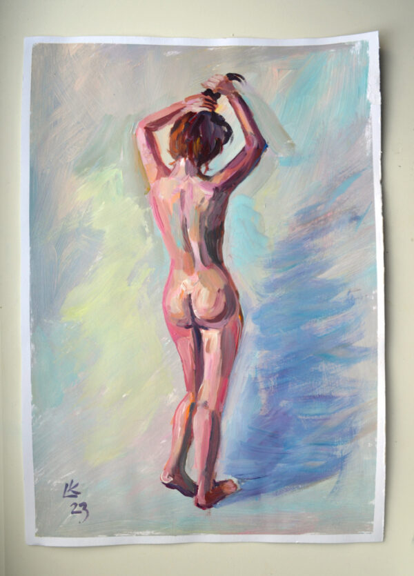 "Morning Light" by Lada Kholosho – an original acrylic painting on paper. Serene and elegant figure art with soft, pastel hues. One-of-a-kind piece available now.
