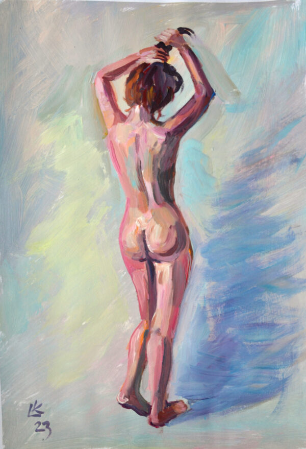 "Morning Light" by Lada Kholosho – an original acrylic painting on paper. Serene and elegant figure art with soft, pastel hues. One-of-a-kind piece available now.