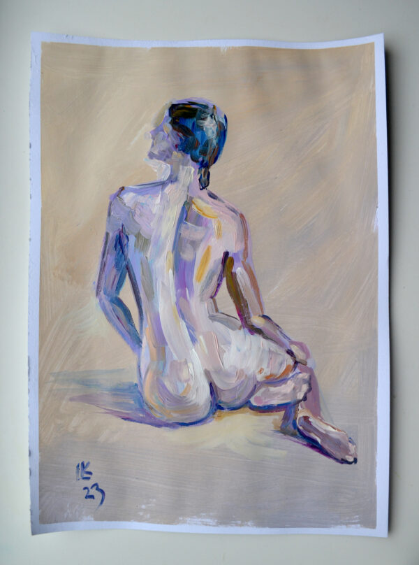 Discover "Subtle Light" by Lada Kholosho – an original acrylic painting on paper. Serene and elegant figure art with soft, pastel hues. One-of-a-kind piece available now.