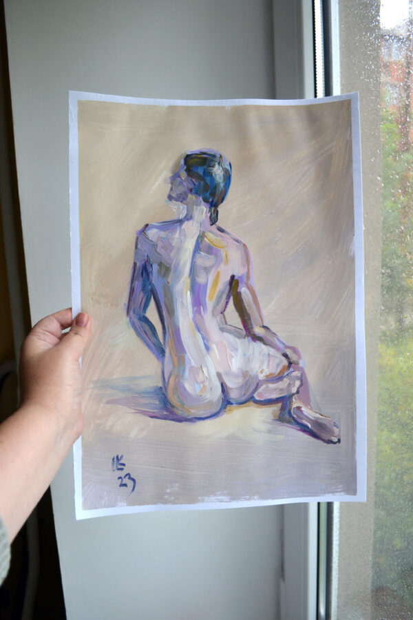 Discover "Subtle Light" by Lada Kholosho – an original acrylic painting on paper. Serene and elegant figure art with soft, pastel hues. One-of-a-kind piece available now.