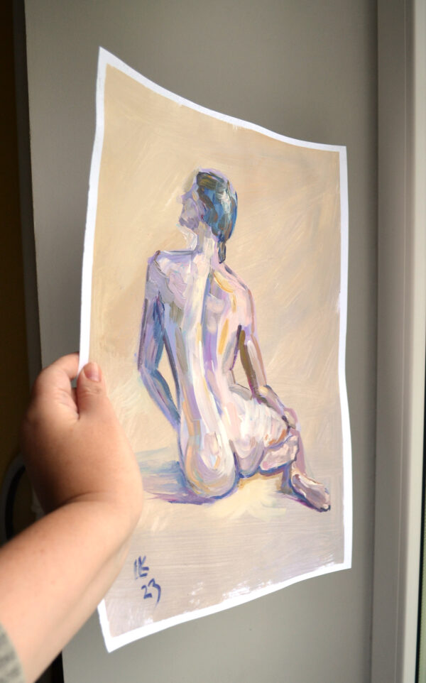 Discover "Subtle Light" by Lada Kholosho – an original acrylic painting on paper. Serene and elegant figure art with soft, pastel hues. One-of-a-kind piece available now.