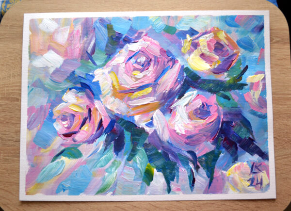 Discover "Roses in Bloom" by Lada Kholosho – a vibrant, expressive acrylic painting capturing the beauty of blooming roses. Bold colors and dynamic brushstrokes radiate joy and life.