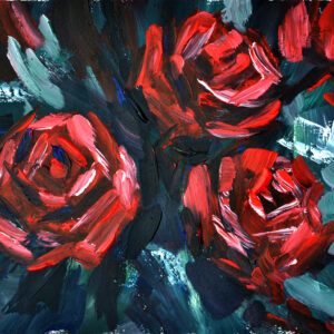 Discover "Dark Roses" by Lada Kholosho – a vibrant, expressive acrylic painting capturing the beauty of blooming roses. Bold colors and dynamic brushstrokes radiate joy and life.