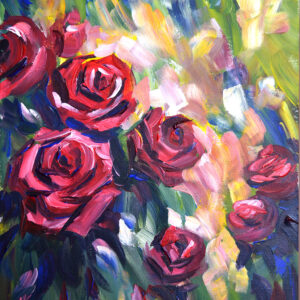 Vibrant rose painting by Lada Kholosho. One-of-a-kind acrylic on canvas, 40x50 cm, unframed, signed, with certificate. Ships worldwide.
