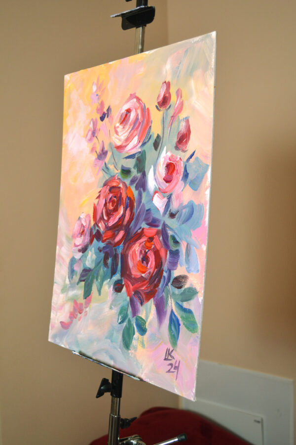 One-of-a-kind acrylic rose painting by Lada Kholosho. 40x50 cm, unframed, signed, ships worldwide with certificate of authenticity.