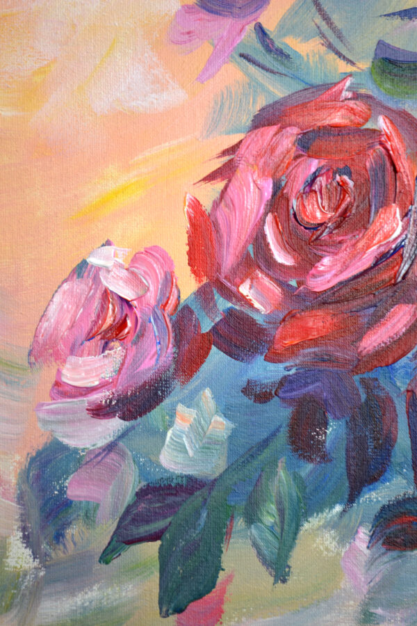 One-of-a-kind acrylic rose painting by Lada Kholosho. 40x50 cm, unframed, signed, ships worldwide with certificate of authenticity.