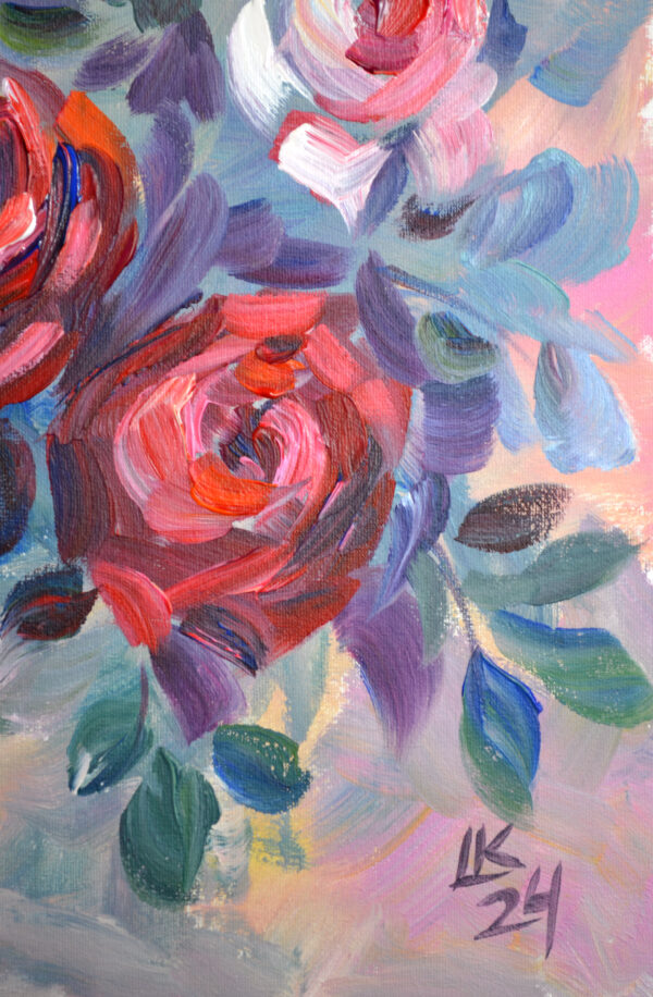 One-of-a-kind acrylic rose painting by Lada Kholosho. 40x50 cm, unframed, signed, ships worldwide with certificate of authenticity.