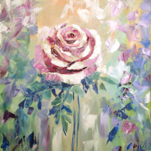 Dreamy rose painting by Lada Kholosho. One-of-a-kind acrylic on canvas, 50x60 cm, unframed, signed, with certificate. Ships worldwide.