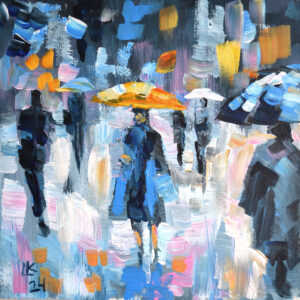 Rain Walk – Original Acrylic Cityscape by Lada Kholosho (2024)