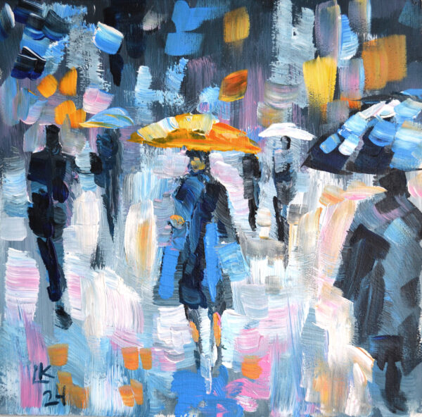 Rain Walk – Original Acrylic Cityscape by Lada Kholosho (2024)