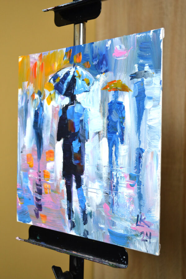 Umbrellas in the Mist – Original Acrylic Cityscape by Lada Kholosho (2024)