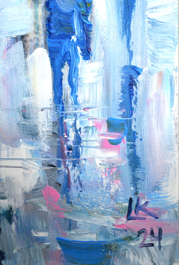 Umbrellas in the Mist – Original Acrylic Cityscape by Lada Kholosho (2024)
