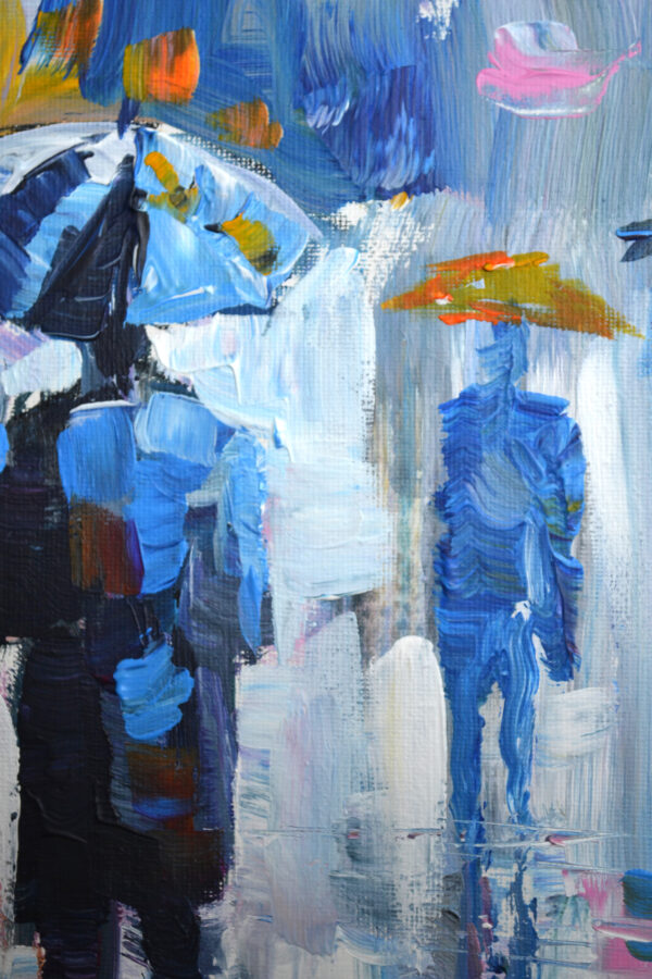 Umbrellas in the Mist – Original Acrylic Cityscape by Lada Kholosho (2024)