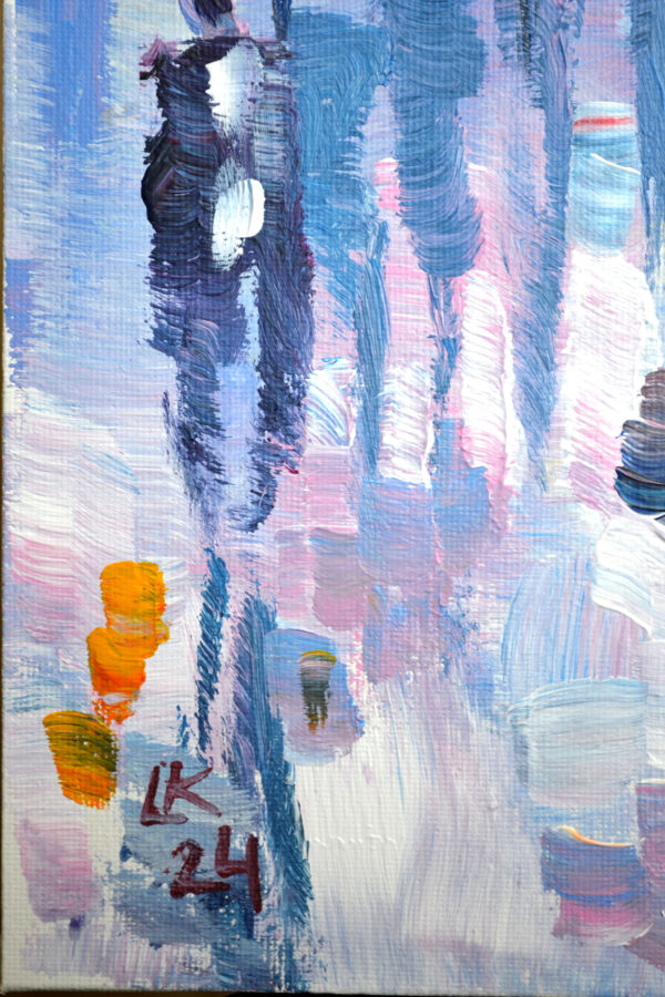 Rainy Day in Red – Original Acrylic City Scene by Lada Kholosho (2024)