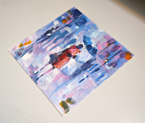 Rainy Day in Red – Original Acrylic City Scene by Lada Kholosho (2024)