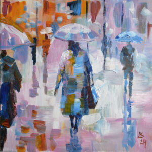 Rainy City Painting – Soft Rain, Bright City by Lada Kholosho (2024)