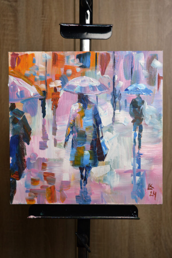 Rainy City Painting – Soft Rain, Bright City by Lada Kholosho (2024)