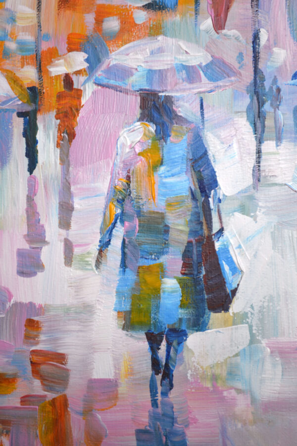 Rainy City Painting – Soft Rain, Bright City by Lada Kholosho (2024)