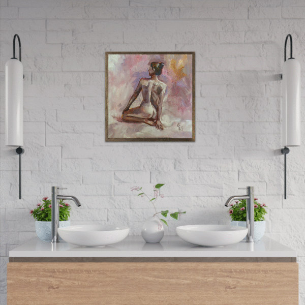 Original Acrylic Figure Painting – Seated Nude Woman | 15x15 in Canvas Art