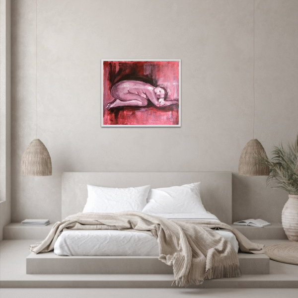 Curled Nude Painting – Red Acrylic on Canvas (20x24 in / 50x60 cm)